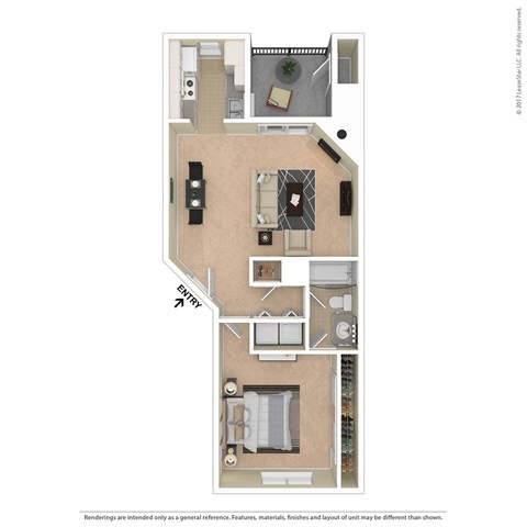 Floor plan for 1 bed, 1 bath, 720 sqft